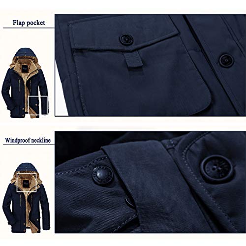 APTRO Mens Coats Winter Padded Jacket Warm Overcoat Thick Thermal Outwear with Hood Vintage Coat XY029 Blue M