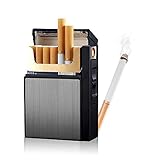 Cigarette Case King Size with Electric Lighter, Cigarette Box for Whole Package 20pcs Cigarettes,Brushed Aluminum USB Rechargeable, Moisture Proof and Scratch Resistant