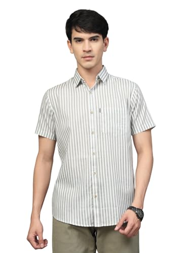 Image of Majestic Man Men's Pure Cotton Striped Half Sleeve Regular Fit Shirt