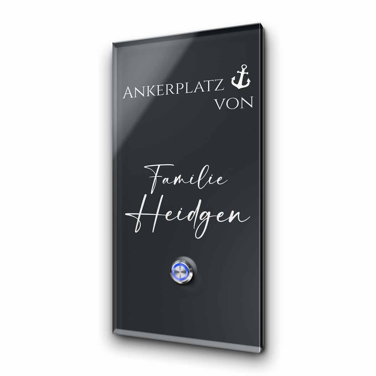 Edle Türklingeln aus Acrylglas mit individueller Gravur - Klingel Modell Heidgen 13x26 cm - Klingelschilder optional in versch. Farben | Gravierte Klingelplatte mit Wunschgravur und Motiv