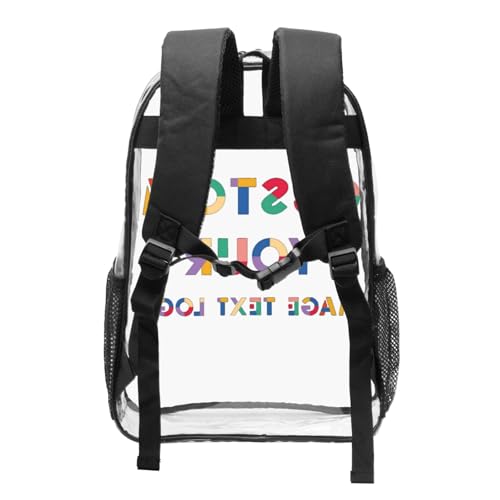Custom Clear Backpack, Personalized Transparent Backpack with Your Name Logo Photo Text, Customized See Through Bookbag Gift for Work Travel Sport Camping Hiking, Unisex 16in3
