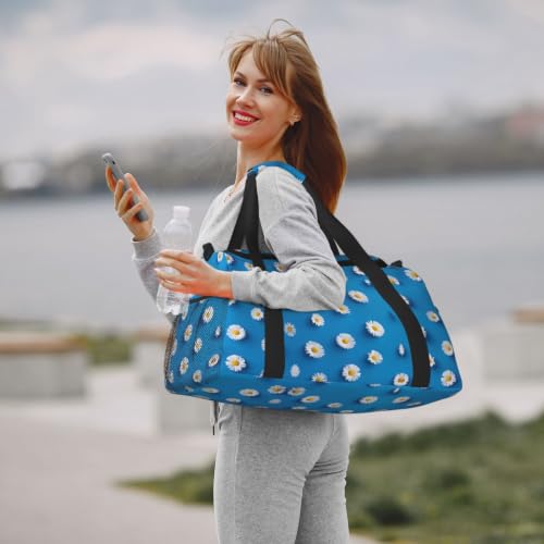 Bolsa de viaje grande de estilo deportivo e impermeable con estampado White Daisy 7