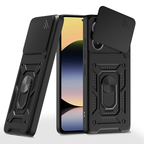 Image of Pikkme Back Cover for Redmi Note 14 5G | D10 Tough Armor | 360 Protection Case | Sliding Camera Shield Cover & Ring Holder Stand Bumper Case (Black)