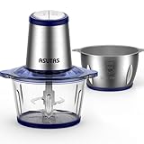 ASUTAS フードプロセッサー 2L大容量 【2ボウル】 1台5役 (刻む・混ぜる・潰す・砕く・粗おろし) 400Wハイパワー 2段階スピード 4枚刃カッター フードチョッパー 氷も砕ける ブレンダー 離乳食 電動 挽肉 みじん切り フードミキサー 家庭用 水洗い可能 スムージー PSE認証 ブルー