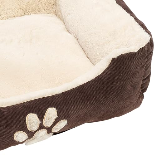 Petnic - Hundebett ca. 60x48x18 cm - Braun - Plüsch flauschig mit Rand weich für kleine bis mittelgroße Hunde Katzenbett Hundekissen Beige Haustierbett eckig ca. 60x50 cm