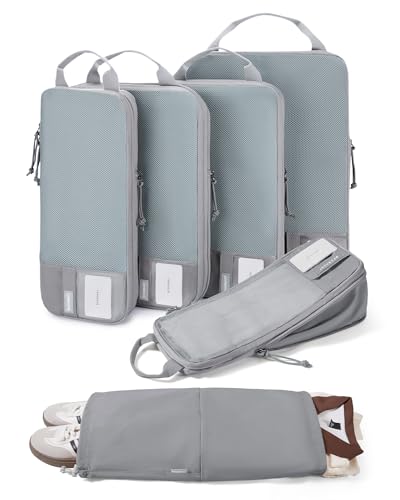 Image of BAGSMART 6 Set Packing Cubes, Expandable Luggage Organizer for Carry on Luggage, Compression and Lightweight Suitcase Organizers for Woman & Man, Grey, 6 PCS