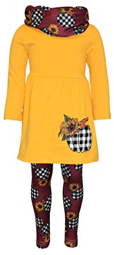 Image of Unique Baby Girls Kids Toddler 3pc Outfit Set Long Sleeve Stretch Tunic Top Leggings and Scarf