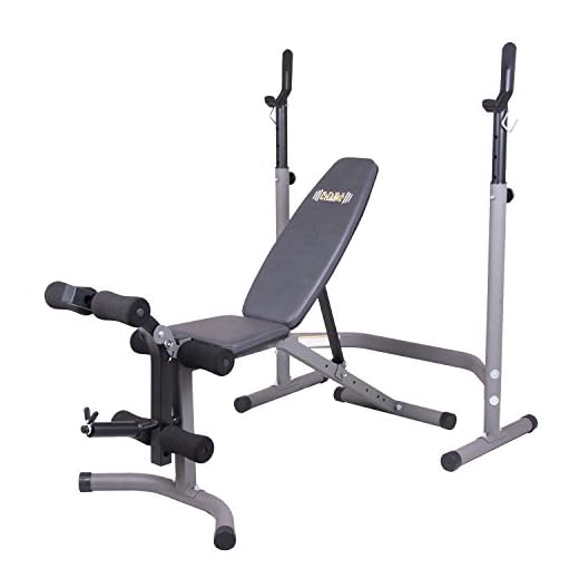 Body Champ Olympic Weight Bench with Leg Extension Curl Lift Developer Attachment, 2-Piece Combo Bench and Squat Rack Stand BCB3780