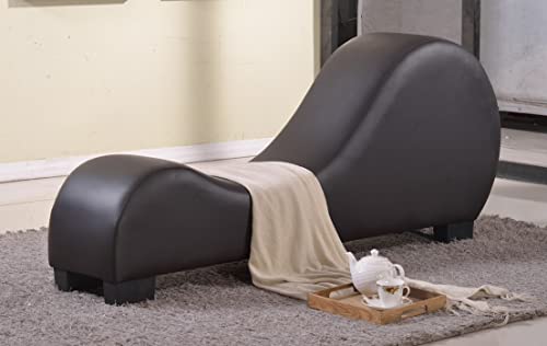 Container Furniture Direct Yoga Chaise Lounge Collection For Stretching & Relaxation Modern Faux Leather Curved Sofa, Living Room Bedroom Accent Piece, Regular, Dark Chocolate #TOP2
