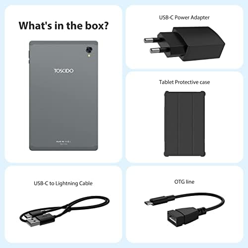 TOSCiDO Tablet 10.4 Inch Android 12 Octa Core 2.0Ghz, 5G WiFi,BT 5.0,4G LTE/SIM,6GB RAM+128GB ROM,Expandable 1TB SD,FHD+ IPS Screen,13MP+8MP, 8000mAh,GPS,With Tablet Case (Gray)