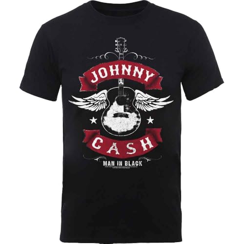 Johnny Cash T Shirt Winged Guitar man in Black Logo Official Mens Black XL