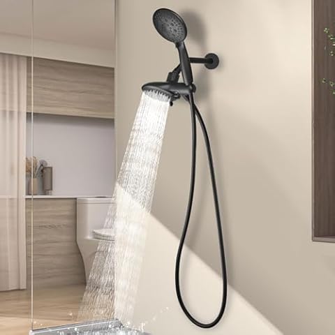 Cobbe 48-Setting High Pressure 3-Way Shower Head Combo, Hand Held Shower & Rain Shower Separately or Together, 4.7" Dual 2 in 1 Showerhead with Stainless Steel Hose - Matte Black Cover