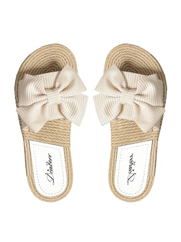 GORGLITTER Damen Flache Sandalen Sommer Sandalette mit Schleife Offene...