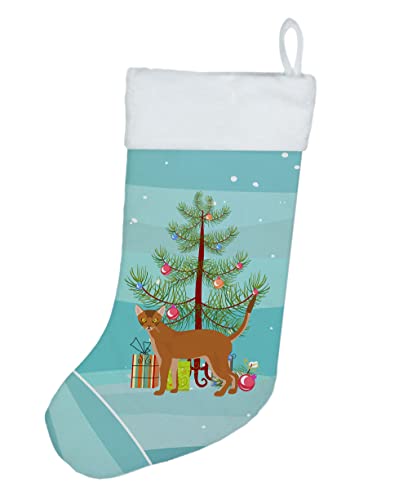 Caroline's Treasures CK4545CS Red Abyssinian Cat Merry Christmas Christmas Stocking Fireplace Hanging Stockings Christmas Season Party Decor Family Holiday Decorations