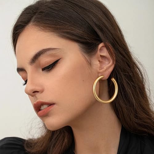 Image of Gacimy 14K Gold Plated Chunky Open Hoop Earrings for Women