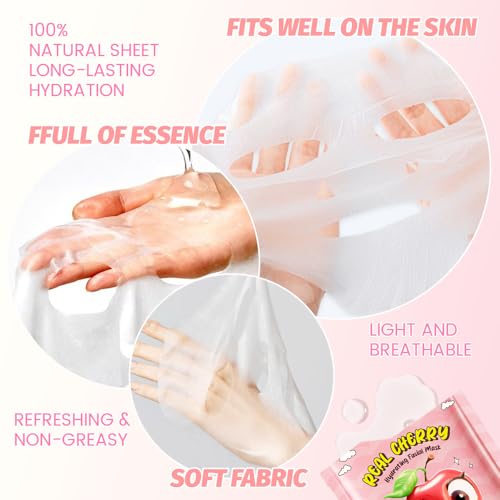 Kaely 10 Pack Cherry Face Masks For Kids, Spa Party Facial Mask Skincare Set thumb #3