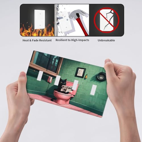 Decorative Light Switch Cover Plate Funny Black Cat Newspaper Pink Toilet 4 Gang Wall Plate Oversized Quad Toggle Switch Cover Plate Jumbo Faceplate for Bedroom Decor