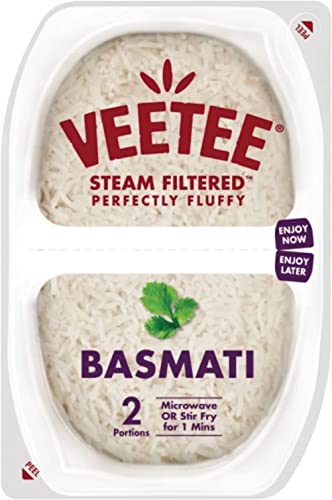 Veetee Basmati Rice Microwavable Twin Pot 250g | Pack of 6 | Uniquely steam filtered for fluffiness | Ideal Stick Rice for Chinese fried Rice | Best Indian Basmati Rice | Sold by ESSENTIAL PRODUCTS