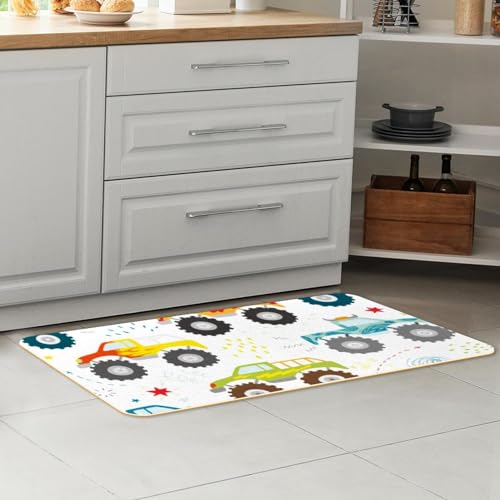 Tapete de cocina de 2 piezas absorbentes, alfombras de pasillo lavables de camión monstruo 7
