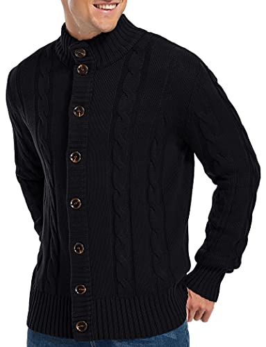 Aimeilgot Mens Fashion Casual Slim Fit Button Down Cable Knitted Stand Collar Cardigan Sweater(Black,Small) #TOP4