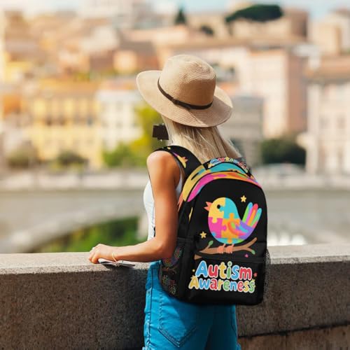 Autism Awareness Bird Kids Backpack, Lightweight School Bookbag Large Capacity Laptop Backpack Water Resistant Daypack Shoulder Bag for Teenager Boys Girls4