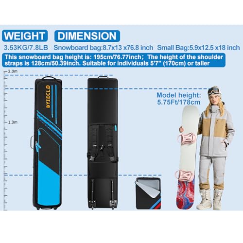 WeenthAvenue Snowboard Ski Bag for Air Travel, Waterproof Double Padded Snowboard Ski Bag with Wheels, Ski Snowboard Equipment Travel Bags for Flying(Blue) (Blue)