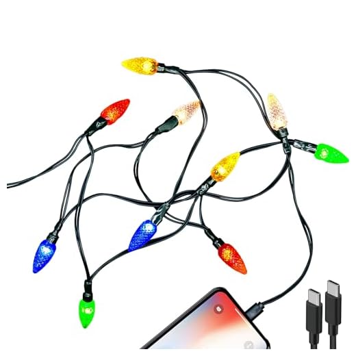 2 Pcs Christmas Lights Phone Charging Cable Type-C to Type-C Charger Cord 4.5 FT/10 LED USB-C Festive Bulb Cables Compatible with Samsung Android Phone/i 15/Plus/Pro/Max/Ultra