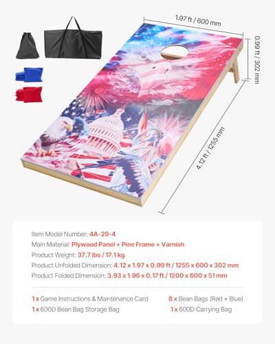 VEVOR Cornhole Set, 4x2 ft Corn Hole Game Boards, Solid Wood Portable Toss Board, Indoor and Outdoor Cornhole Play for Adults, Include 8 Bean Bags and Carrying Case, for Yard, Backyard, Beach, Camping - Image 6