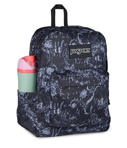 Image of JanSport SuperBreak Plus Backpack with Padded 15-inch Laptop Sleeve and Integrated Bottle Pocket - Spacious and Durable Daypack for Work and Travel, Afflicted Black /Charcoal /Dk Grey