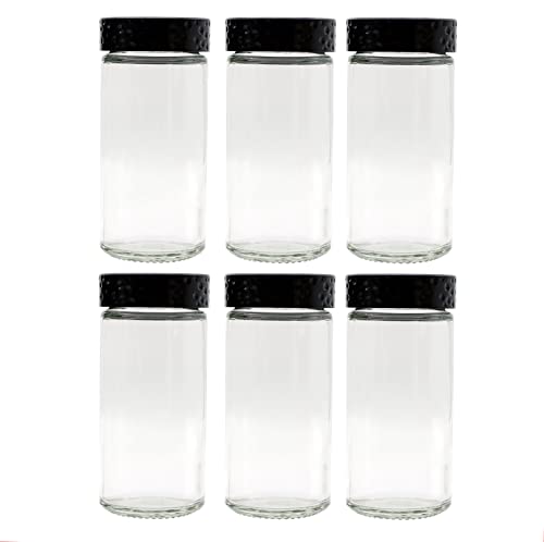 Tianifa 6pcs Black Spice Jars 3 oz Glass Seasoning Bottles Spices Container Empty Spice Jars Round Spice Bottles with Airtight Plastic Caps with Shaker Lids