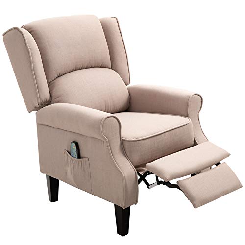 HOMCOM Heated Vibrating Linen Fabric Massage Recliner Chair Push-back with Remote Controller