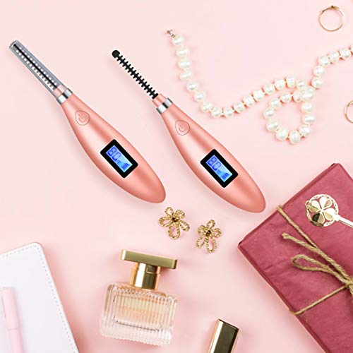 Heated Eyelash Curler,Hizek Portable Eye Curler【2020 Newest】Mini USB Rechargeable Lash Curler Tool with LCD Display for Eyelashes Quick Natural Curling and 24 Hours Long Lasting