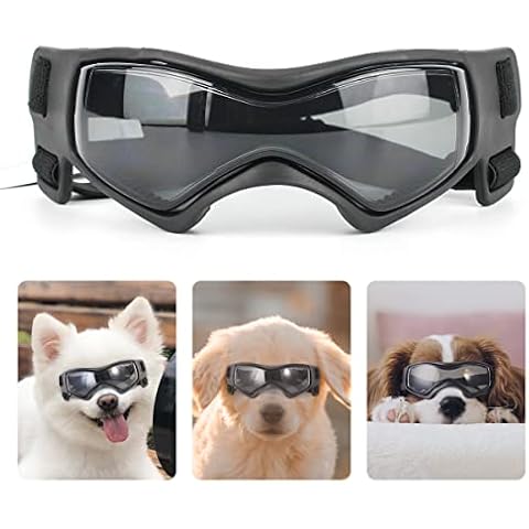 PEDOMUS Gafas de sol para perros pequeños, correa ajustable mediana para lentes de sol UV, protección impermeable para perros pequeños y medianos (negro frío) Cover