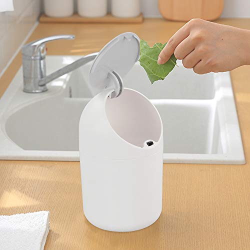 Callyne Plastic kleine prullenbak van 2 l, prullenbak voor op het bureau met grijs deksel - Image 6