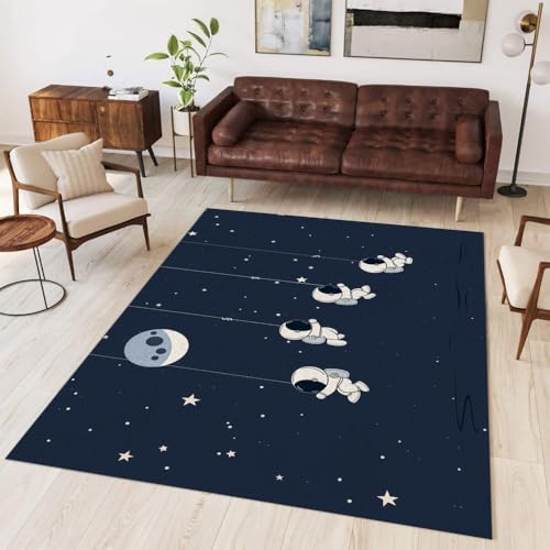Tapis de sol intérieur antidérapant et absorbant grand format lavable motif bleu - 5