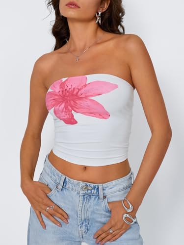 Trendy Queen Womens Tube Tops Going Out Summer Y2k Bandeau Trendy Crop Sleeveless Strapless Cute Teens 2025 Corset Floral2