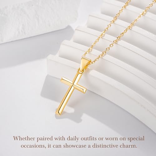 14K Gold Cross Necklace for Women Small Cross Necklace for Women 14K Gold Necklaces for Womens Trendy Modern Minimalist Inspiration Golden Jewelry for Womens Crosses Pendant (A-Cross)3