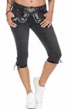 Hailys Damen Capri Jeans Trachten Hose Lederhose Oktoberfest (M, Black Denim)