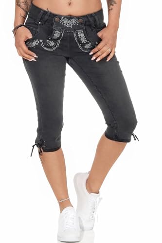 Hailys Damen Capri Jeans Trachten Hose Lederhose Oktoberfest (XXL, Black...