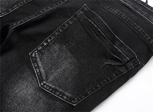 Men Biker Zipper Deco Washed Jeans Ripped Destroyed Slim fit Jeans with Zipper Classic Comfort Skinny Straight Jean4