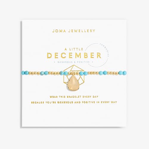 Joma Jewellery A Little Birthstone Gold DECEMBER TURQUOISE Bracelet | 17.5cm Stretch Adjustable Wrist Stacking Bracelet