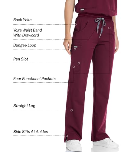 Image of COMENII Scrubs for Women, Knit Yoga Waistband Straight Leg Cargo Pants, Classic Fit Womens Scrubs Pants-T-Burgundy XXL