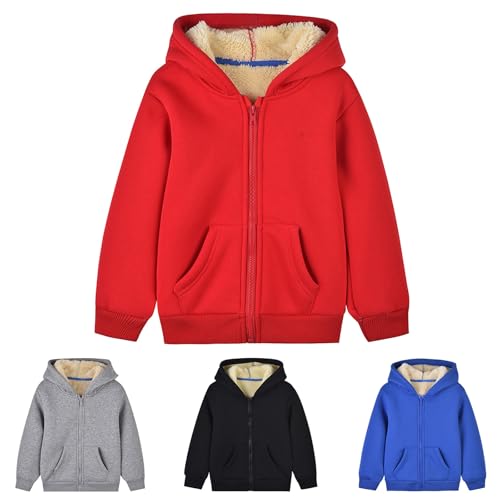 Boys Girls Hoodies Sweatshirts Fall Winter Coat Warm Fleece Sherpa Lined Zip Up Jacket Kid's Outerwear Cold Weather