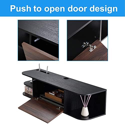 FITUEYES Wall Mounted Media Console with Door Floating TV Stand Walnut Entertainment Center Wood Cabinet Storage Under TV Wall Hutch for Cable Box/Players/Game