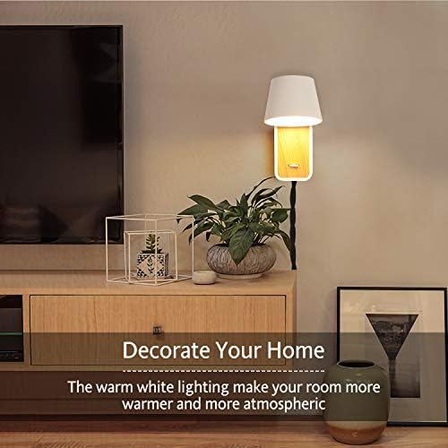 Deluce Modern Plug in Wall Lights for Bedrooms Hallway Kitchen Living Room,Indoor Contemporary Lighting Fixture,Nordic Besdide Reading Spot Lamp,Adjustable Minimalist White Wood Sconces with Switch