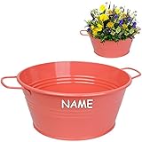 alles-meine.de GmbH Metall - Blumentopf/Pflanzkübel/Pflanzschale - rosa/lachs/pink - RUND - inkl. Name - 25 cm - frostsicher - MITTEL groß - mit Henkel - Eimer/Dekotopf..