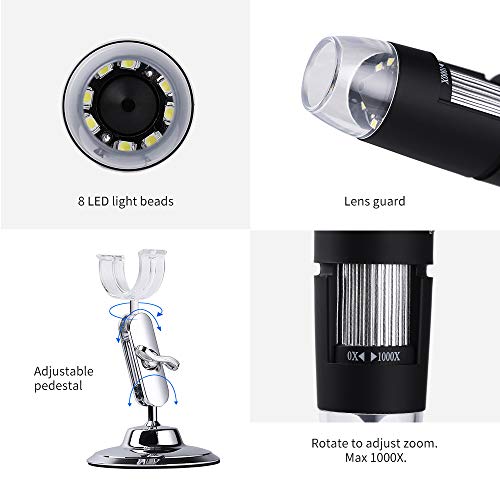 Domary Microscópio digital sem fio HD 1080P WIFI Microscópio portátil com 8 LED de substituição para