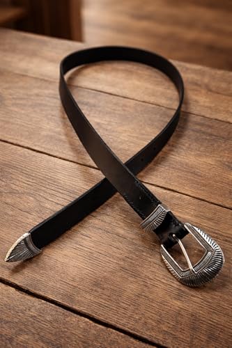 Image of Premium Black /Brown Leather Belt with Engraved 25mm (1 inch) Zinc Alloy Buckle | Stylish Formal & Casual Waist Belt for Men & Women | Perfect for Jeans & Trousers
