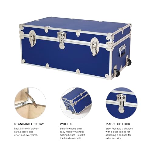 Image of Large Essential Trunk With Wheels, Tray, & Lid Organizer - 32 inchx18 inchx14 inch, 1000+ lbs Capacity. Strong, USA Made Summer Camp Footlocker, and Secure College Dorm Storage Chest