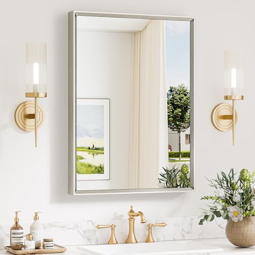 Keonjinn 22 x 30 Inch Brushed Nickel Bathroom Mirrors for